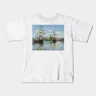 Ships Riding on the Seine at Rouen by Claude Monet Kids T-Shirt